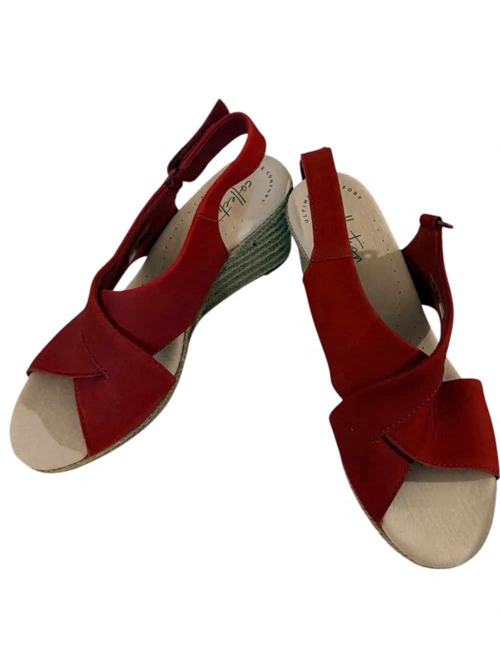 Clarks Lafley Alaine Red Espadrille Wedge Heels, size 7 NWT